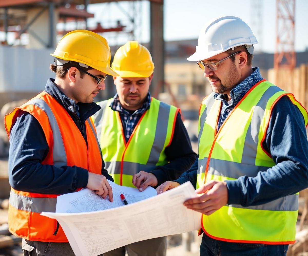 Hawkes Construction crew reviewing plans on site